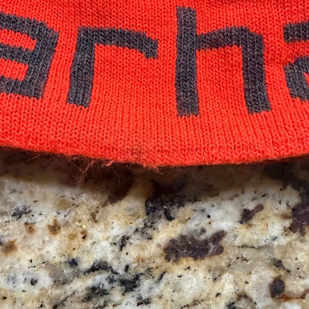 Carhartt Reversible Beanie Orange Charcoal Grey Knit Hat Logo Mens One Size